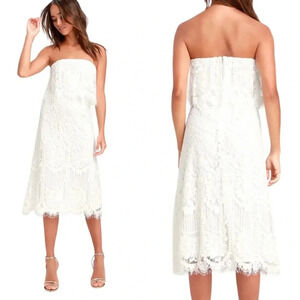 NWT Lulus Delia White Lace Strapless Midi Dress Bridal Party Size S
